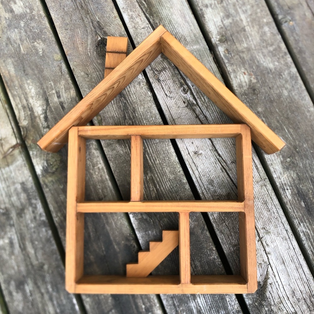 Vtg Handcrafted Pine House Shaped Shelf